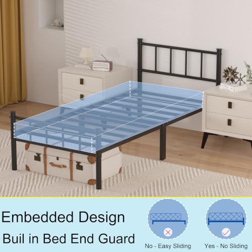 ZASHONT 14-Inch Twin XL Metal Bed Frame with Headboard, Reinforced Steel Support
