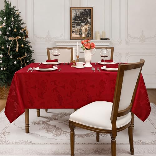 Romanstile Christmas Jacquard Rectangular Tablecloth 60x144 Inch Red - Festive Holiday Dining Decor