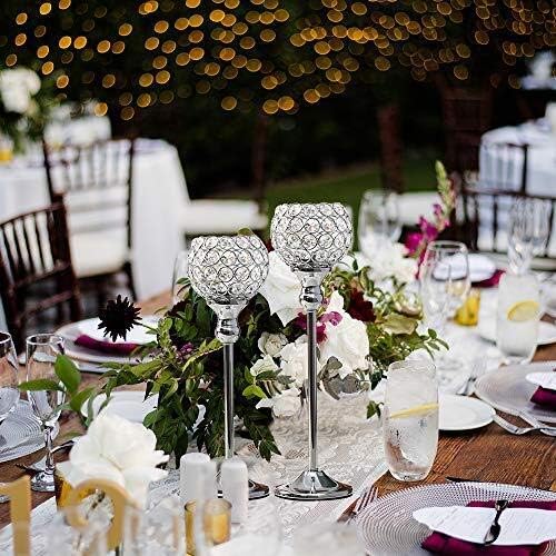 VINCIGANT Silver Crystal Votive Candle Holders Set of 2 – Elegant Tealight Stands for Weddings & Home Decor