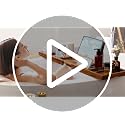 Dark Walnut Teak Bathtub Tray Expandable 28-40 Inch with Wine Glass & Phone Holders