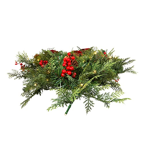 Pre-Lit Wall Christmas Tree with Red Bow - Battery-Operated, 26 Inch Holiday Decor