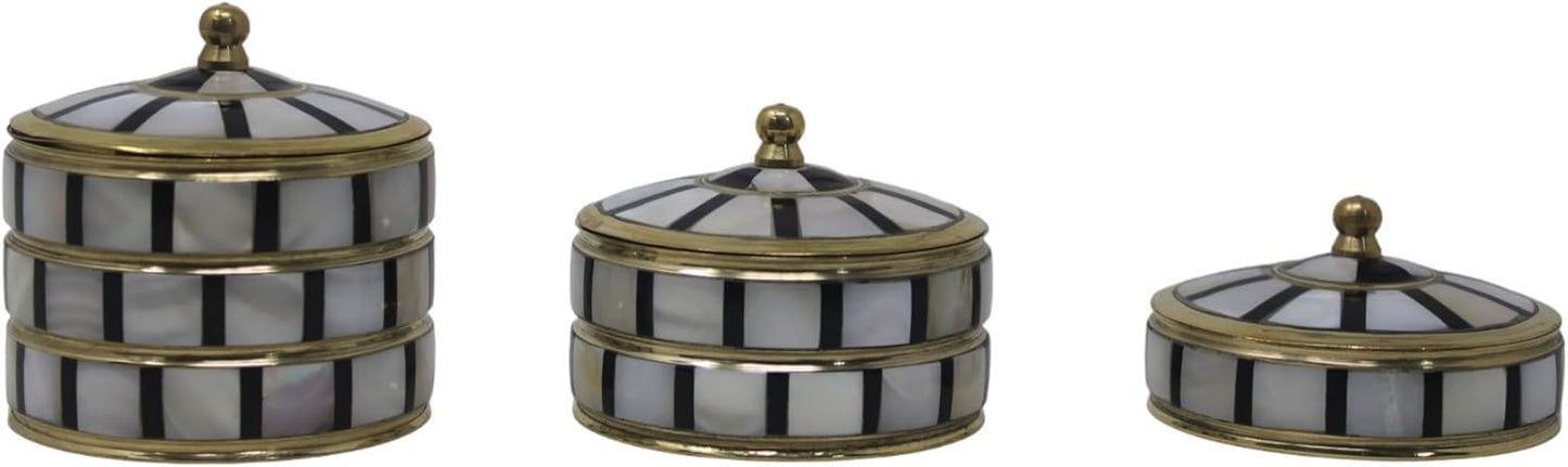 Decorative Jewelry Trinket Box Unique Gift For Home Décor Antique Metal Case with Mother of Pearl Sindoor Box/Coin Box (All Set Black)