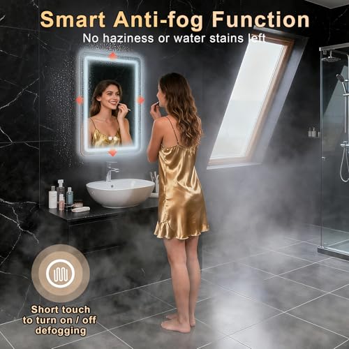 LED Bathroom Mirror 16x24 Inch Anti-Fog with Lights & 3 Light Modes - Vertical Wall Mount