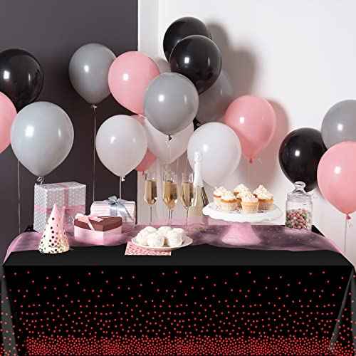 1 Pack Red and Black Dot Plastic Tablecloth, Red Stamping Dot Confetti Rectangle Plastic Disposable Table Cover for Birthday Wedding Baby Shower Engagement Anniversary Party Decorations, 54 x 108 Inch