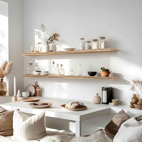 GXYAWPJ 48 Inch Rustic Light Wood Floating Wall Shelves Set of 4