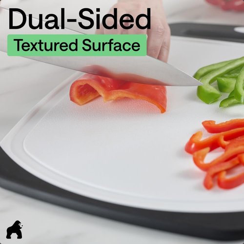 Gorilla Grip BPA-Free Reversible Cutting Board Set - 3 Durable, Nonporous Boards with Juice Grooves | Black