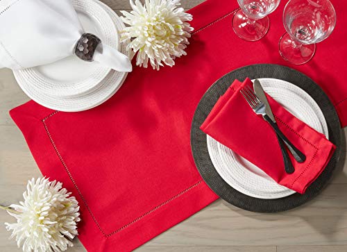 SARO LIFESTYLE Red 20x20 Set of 12 Classic Hemstitch Cloth Napkins for Dining