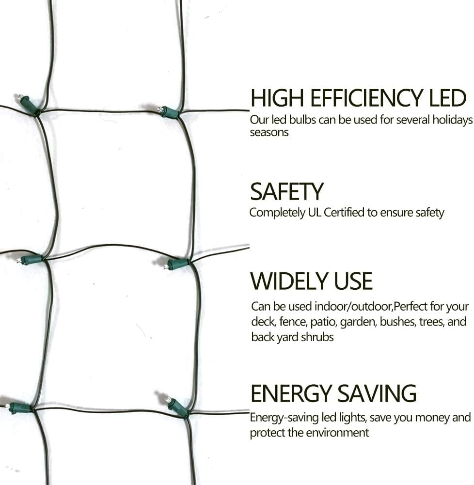 Skiennix LED Christmas Net Lights - 100 LED Warm White Outdoor Decorations | 5ft x 5ft Green Wire Mesh for Bushes & Trees