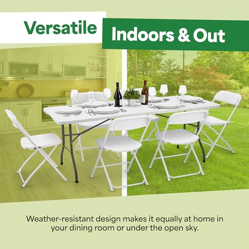White 6 Ft Folding Table - Heavy-Duty Portable Indoor & Outdoor Surface with Handle