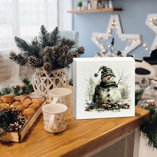 XUNLURY White Rustic Christmas Snowman Wooden Sign 5x5 Inch Holiday Decor