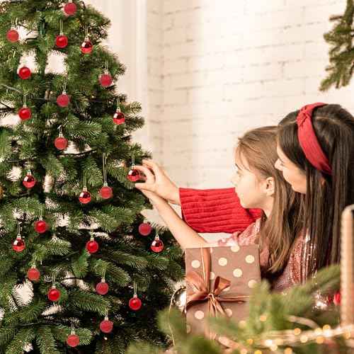 24PCS Mini Red Christmas Ornaments Balls, 1.2 Inch Small Shatterproof Red Christmas Ornaments Hanging Ball, 4 Style Plastic Tree Balls for Xmas Decor, Wedding, Birthday Party Favors