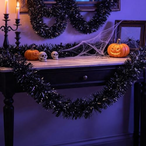 Psoeksdo 33Ft Black Christmas Tinsel Garland Metallic Twist for Indoor Outdoor Decor