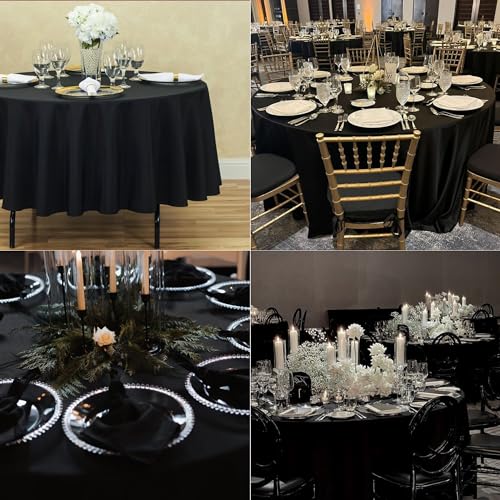 Black Round Tablecloth 120 Inch Pack of 10 - Stain & Wrinkle Resistant Polyester