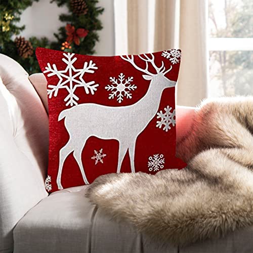 Xmas Throw Pillow Cover Merry Christmas Happy Holidays Baby Its Cold Outside Snowflakes Deer Snowflakes Red Cotton Pillowslip for Sofa Bed Stand Size Pillowcase 24x24 Inch