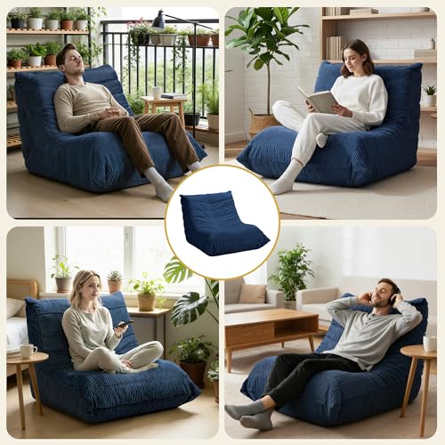 Blue Bean Bag Chair for Adults - Memory Foam Couch Sofa with Corduroy Cover
