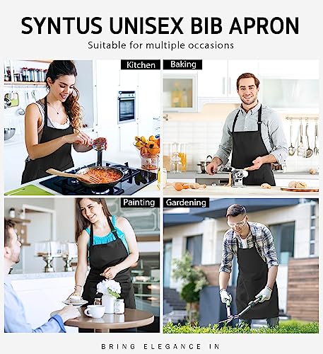 Cotton Apron with Large Pockets - Adjustable Kitchen & Cooking Apron for Men Women - Black