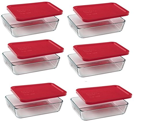 Pyrex 3-Cup Food Storage Containers with Red BPA-Free Lids - 6-Pack, Made in USA