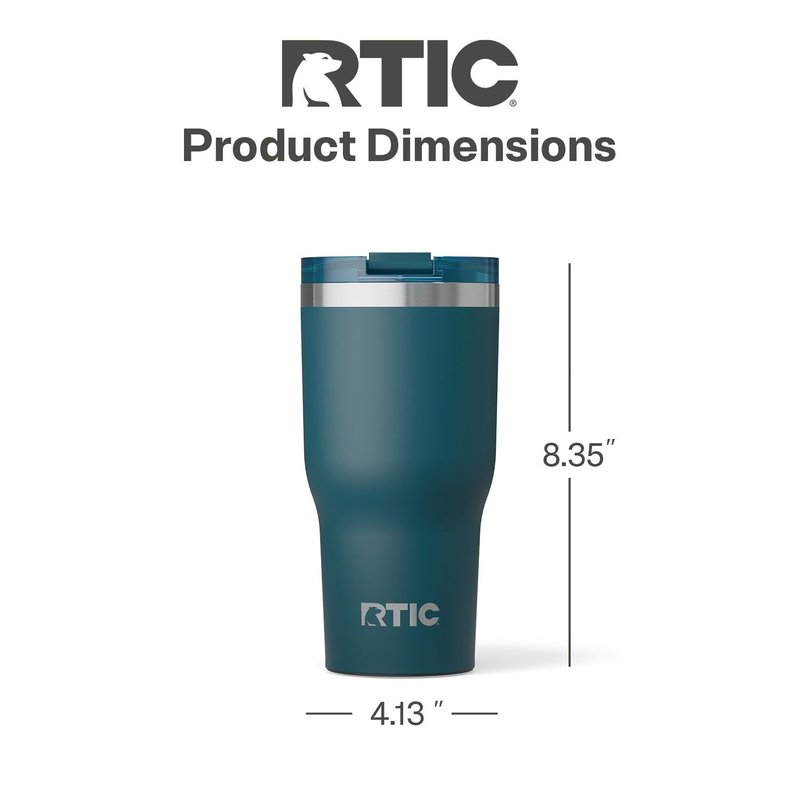 RTIC 20oz Essential Tumbler with Lid, Ceramic Lined, Insulated, Stainless Steel, Metal, Double Wall Vacuum-Insulation, Travel Cup for Iced Coffee, Tea, Hot and Cold Drink, Marine