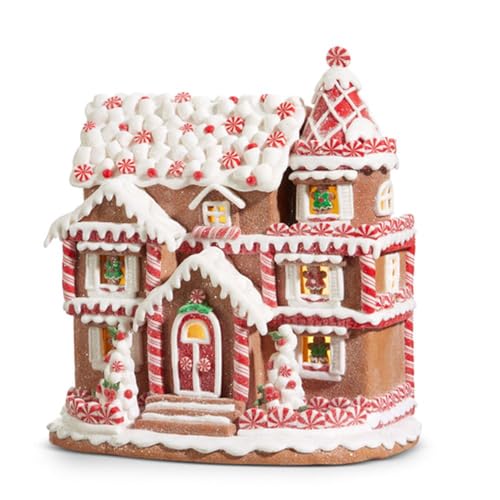 Peppermint Gingerbread House Figurine - 11-Inch Christmas Holiday Decoration