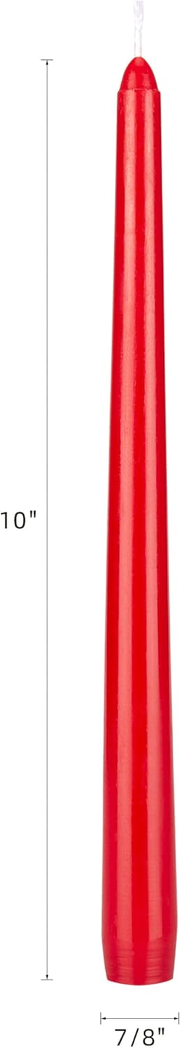 12-Pack Unscented Red Taper Candles - 10 Inch Hand Poured Wax for Home Décor & Weddings