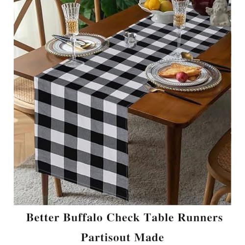 Partisout Buffalo Check Table Runner Checked Table Runner with Tassel Bluffalo Plaid Table Runners Washable Cotton Linen Table Cover Gingham Table Runners