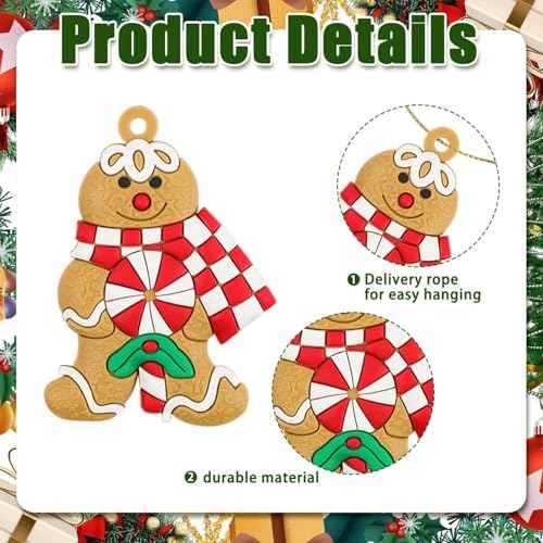 Gingerbread Christmas Tree Decorations 12Pcs - DIY Ornaments for Indoor Hanging - Mini Xmas Tree Decor - Craft Gingerbread Ornaments