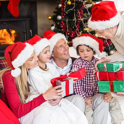 2pcs Fluffy Red Santa Hats Set with Plush Brim and Liner for Adults Men Women - Christmas, New Year Party Supplies & Gifts