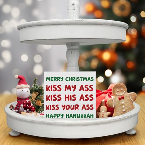 KISS Funny Christmas Decor 5x5 Wooden Sign - Rustic Desk Plaque by Wrpdrim