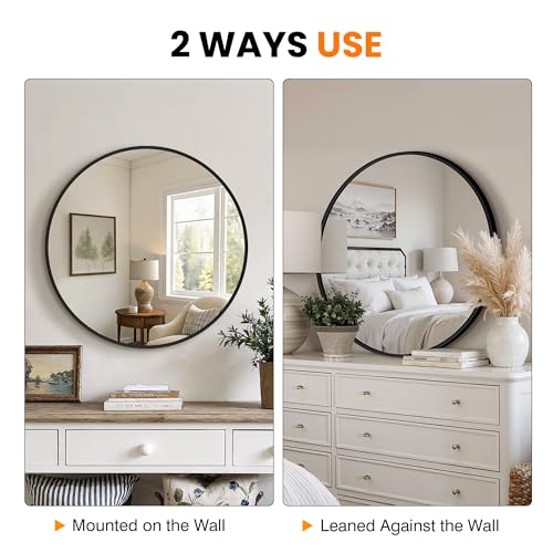 Matte Black Round Bathroom Mirror 22 Inch Wall Mirror Set - 2 Pack