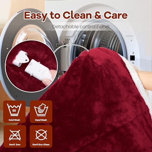 MAXEVE Heated Wearable Blanket with Foot Pocket & Sleeves - Wine, Long