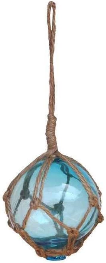 Light Blue Japanese Glass Fishing Float Ornament with Brown Netting - 3 Inch