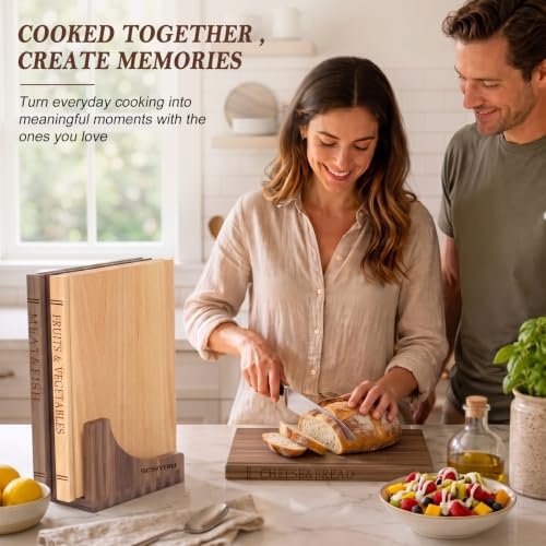 Acacia Wooden Book-Shaped Cutting Board Set for Kitchen & Decor, 3pcs