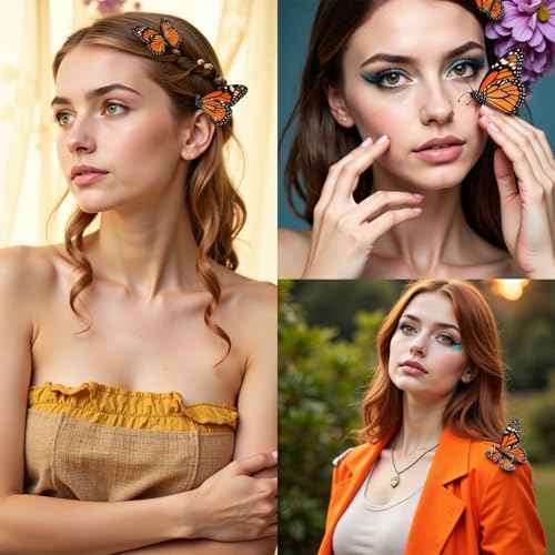 24 Pcs Monarch Butterfly Decorations, 4.72'' Orange Fake Butterflies£¬3D Halloween Monarch Butterfly Wall Decor for Fridge, Crafts,Wall, Party, Christmas£¬ Wedding, Halloween