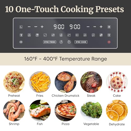11 Qt Dual Zone Air Fryer Oven - Black, Family Size, 1600W