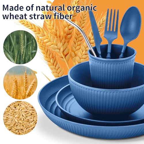 Unbreakable Wheat Straw Dinnerware Set - 64 Pieces for 8 - JadePeak Lake Sunset