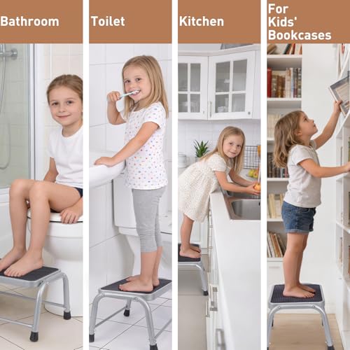 Valeo Gray 3-Level Heavy Duty Metal Step Stool with Non-Slip Rubber Feet - 600 lbs Capacity
