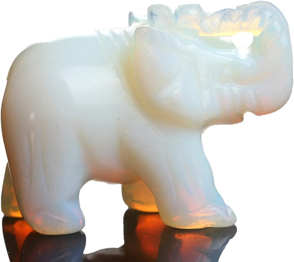 Opal Opalite Elephant Statue - 1.5" Natural Stone Carved Figurine for Chakra Healing