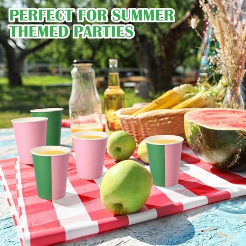 50 Pack Red Green Pink Party Cups Disposable Christmas Paper Cups Xmas 9 oz Drinking Paper Glasses Sorority Beverage Tumblers Coffee Tea Supplies for Holiday Birthday DIY Party(Green,Pink)