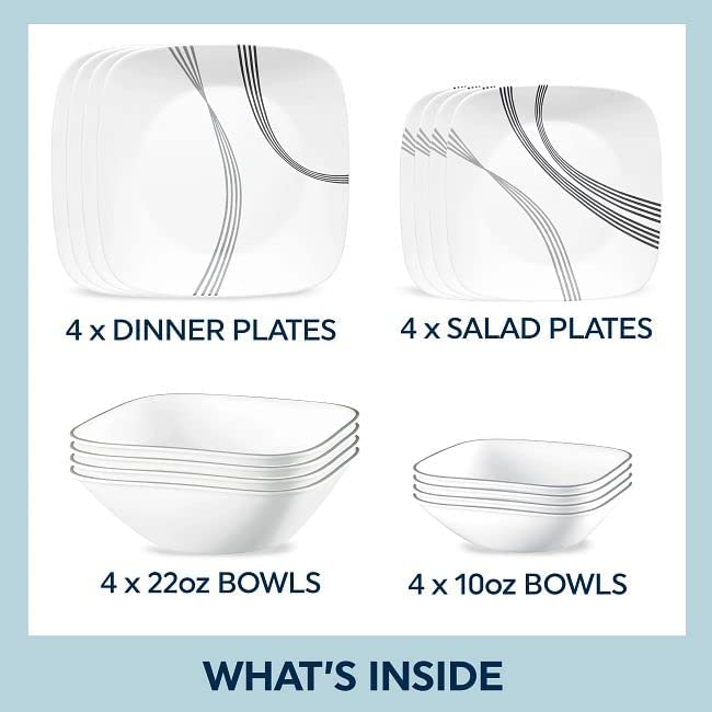 Corelle Urban Arc 16-Piece Dinnerware Set Service for 4 White Gray