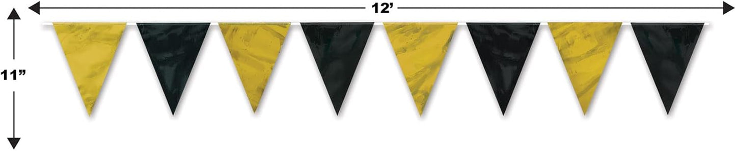 Black & Gold Pennant Banner for Parties | Beistle Decorative Party Supplies