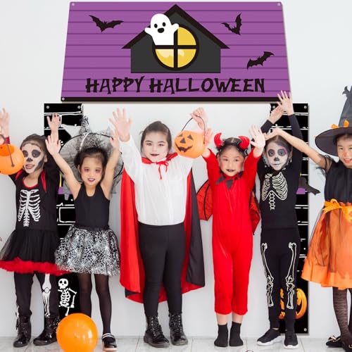 71 Inch 3 Pcs Halloween Door Decorations for Classroom Gingerbread Party Porch Banner Merry Halloween Gift Wrap Door Banner Xmas Cover for Classroom Home(Ghost Style)
