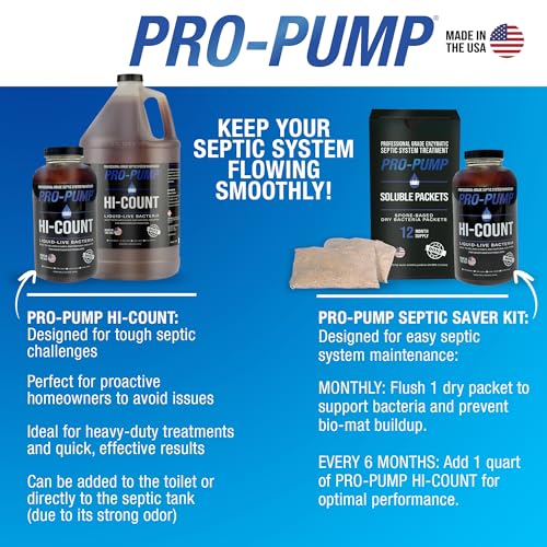 PRO-PUMP Septic Saver Kit - 12 Water-Soluble Packets & 1 Qt HI-COUNT Liquid, Year-Round Septic Maintenance