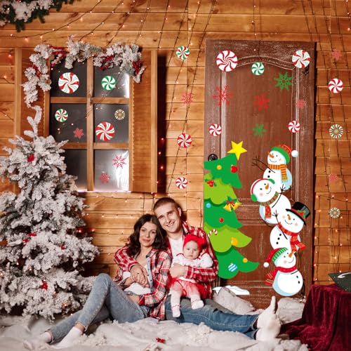 JarThenaAMCS Christmas Door Stickers Snowman Xmas Tree Wall Decals Holiday Decor 2 Rolls