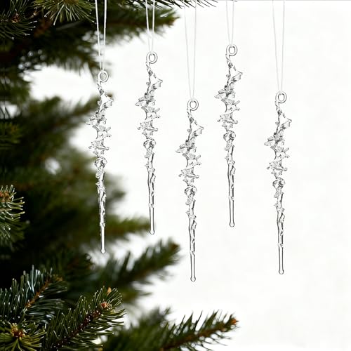 DAHI 26pcs Small Transparent Christmas Icicle Ornaments for Tree Decoration
