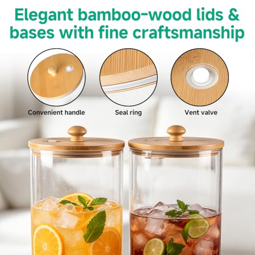 2-Gallon Beverage Dispenser Set with Bamboo Stand, Large Glass Drink Containers for Parties