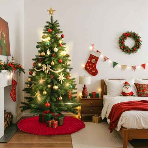 Lanpn Christmas Tree Skirt 12 inch, Faux Fur Xmas Tree Skirt Plush Winter Christmas Tree Mat for Small Mini Pencil Slim Artificial Trees Winter Home Party Indoor Xmas Decor (Red, 40cm)
