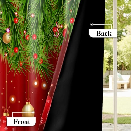 Christmas Blackout Curtains 53x63 in Red (2 Panels) - Living Room Window Drapes