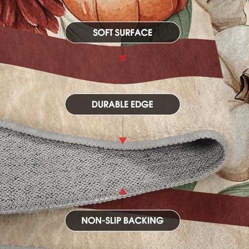 Artoid Mode Fall Area Rug 5x7 Feet with Pumpkins and Floral Design - Beige, Non-Slip Home Decor