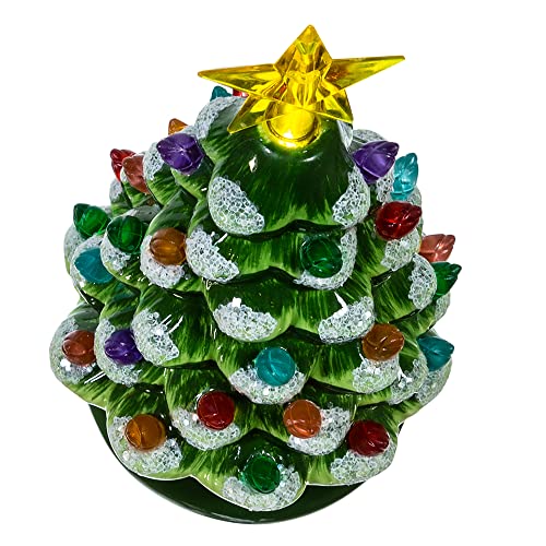 Kurt Adler Green Battery-Operated Ceramic Christmas Tree with Glitter & Sequins - 5.5 Inch Tabletop Decor