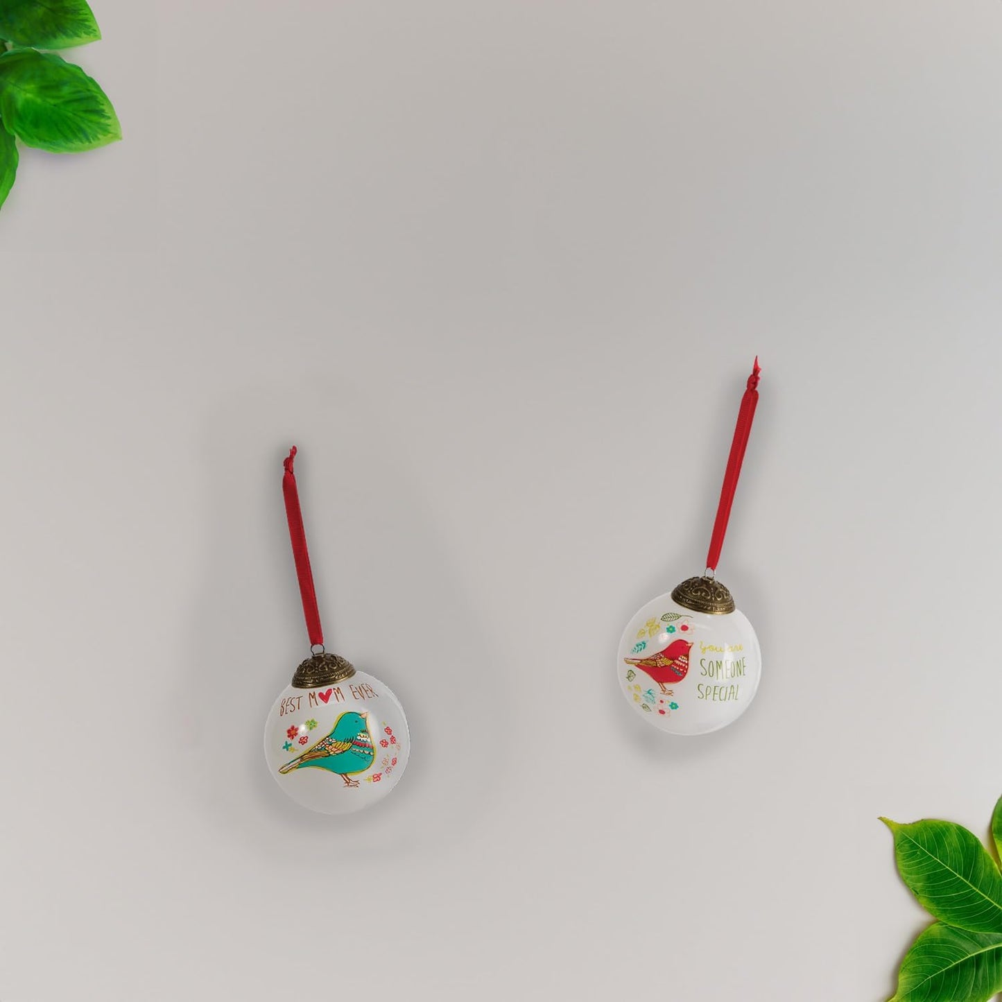 Best Mom Ever Teal Bird Floral Glass Ornament - Pavilion Gift Company 54026